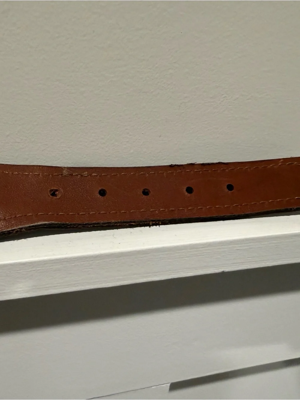Brown Leather-Trim Navy Embroidered Men’s Belt with Gold Buckle